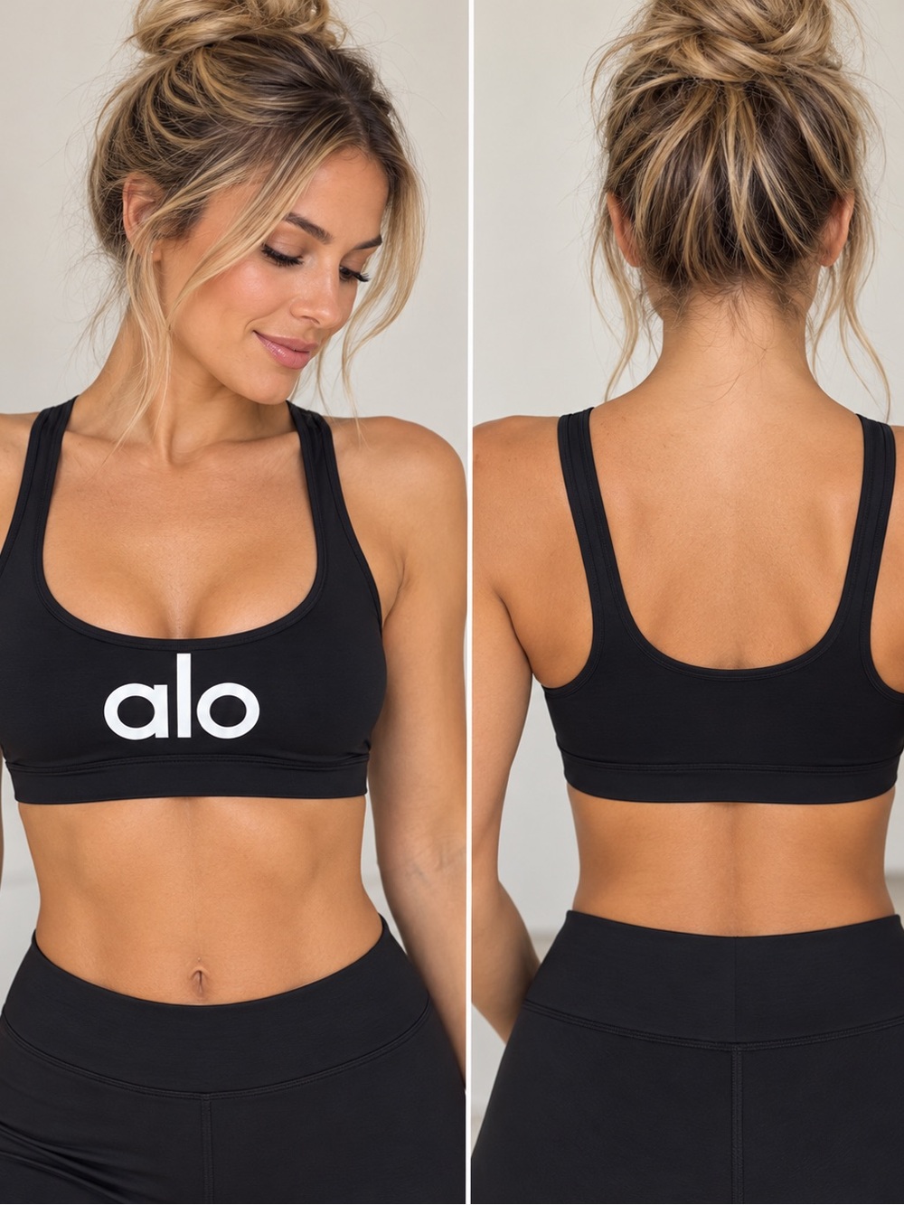 ALO Yoga Black Logo Scoop Sports Bra